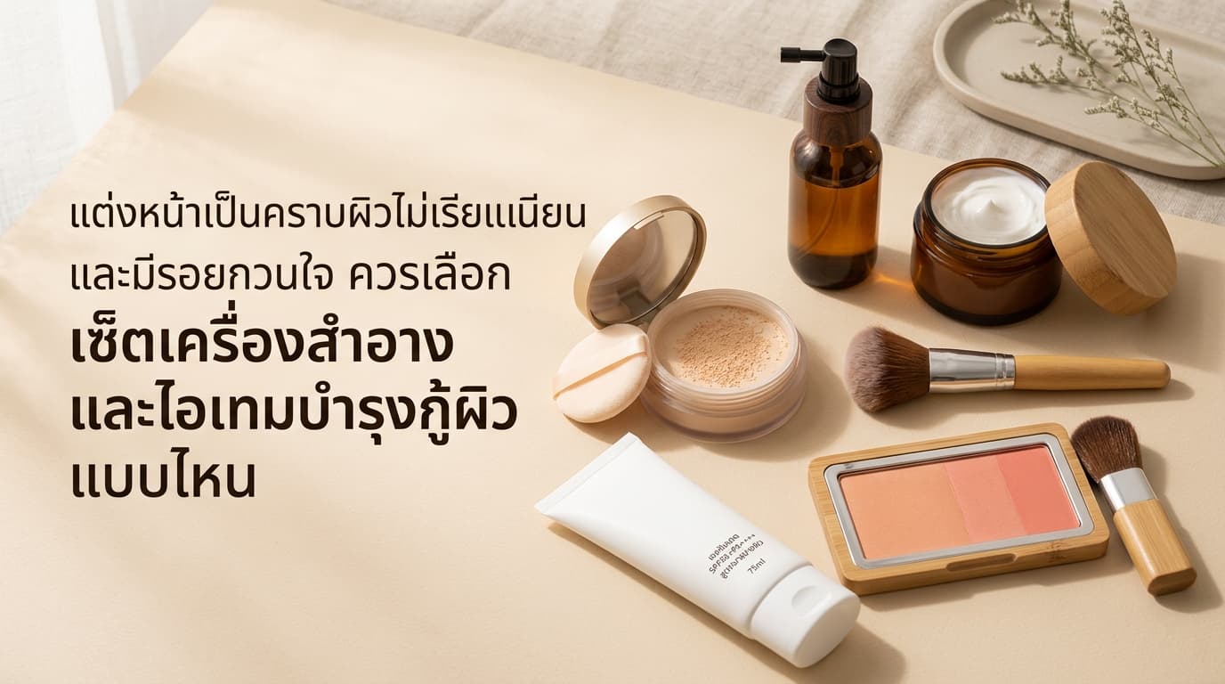 แต่งหน้าเป็นคราบผิวไม่เรียบเนียนและมีรอยกวนใจ ควรเลือก เซ็ตเครื่องสำอางและไอเทมบำรุงกู้ผิว แบบไหน