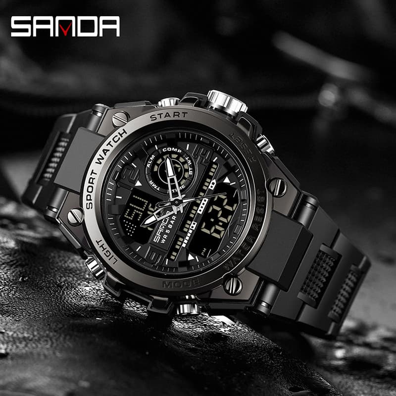 (Sanda Official) นาฬิกาดิจิตอล มีไฟ LED กันน้ํา สไตล์สปอร์ต หรูหรา แฟชั่นสําหรับผู้ชาย