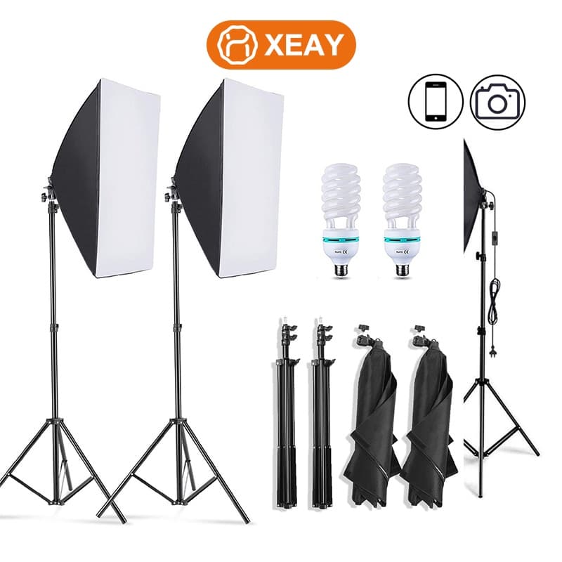 50*70cm ไฟสตูดิโอ Studio Softbox สตูดิโอถ่ายภาพ ไฟถ่ายสินค้า E27 105W ไฟถ่ายรูป ไฟไลฟ์สด ถ่ายวิดีโอ…