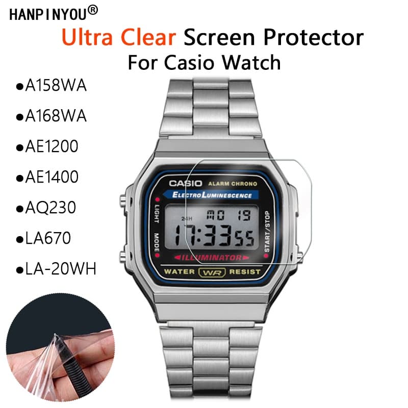 ฟิล์มกันรอยหน้าจอ แบบนิ่ม สีใส สําหรับ Casio A158WA A168WA AE1200 AE1400 AQ230 LA670 LA-20WH W800H-1AV F-91W…
