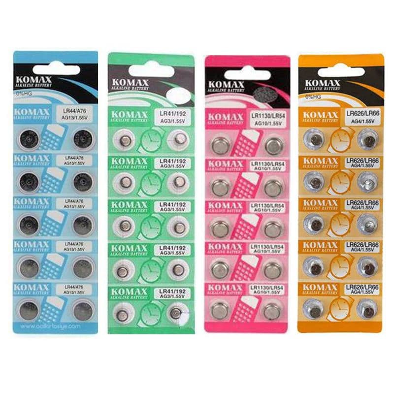 ถ่าน Komax เลือกขนาด LR44, LR41, LR1130, LR626, LR621, AG13, AG10, AG4, AG3, AG1 1.55V Alkaline Battery…