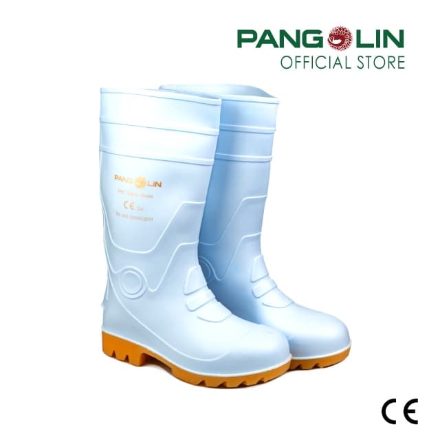 PANGOLIN (แพงโกลิน) รองเท้าบู๊ทเซฟตี้ รองเท้าบู๊ทนิรภัยพีวีซี (PVC) สูง14" สีขาว ไม่มีหัวเหล็ก รุ่น BOOT0018 รูปที่ 1