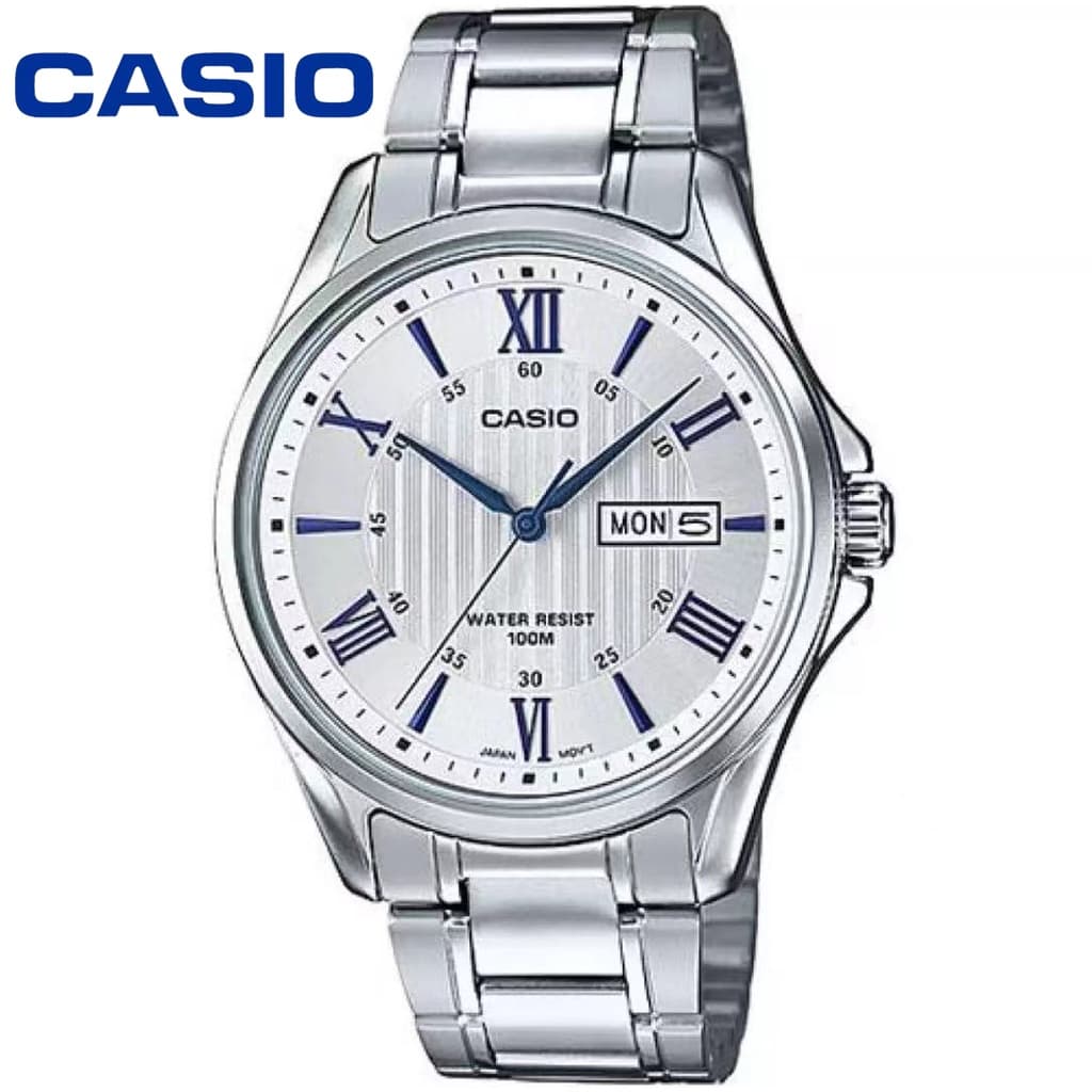 Casio นาฬิกาข้อมือผู้ชาย เลขโรมัน กันน้ํา 100M สายสแตนเลส รุ่น MTP-1384