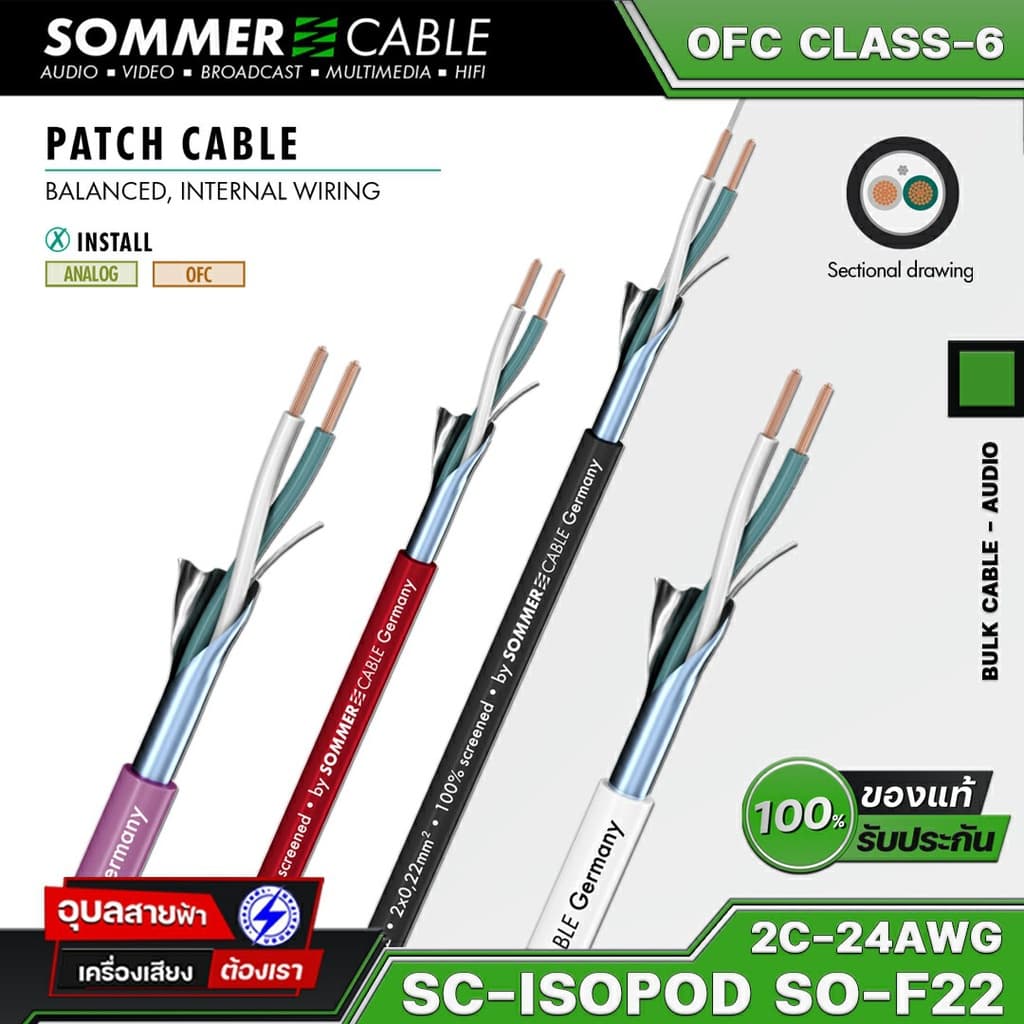 Sommer SC-ISOPOD SO-F22 สายสัญญาณ เครื่องเสียง 2คอร์ ทองแดง OFC 24AWG ขนาดสาย 3.3มม Audio Cable