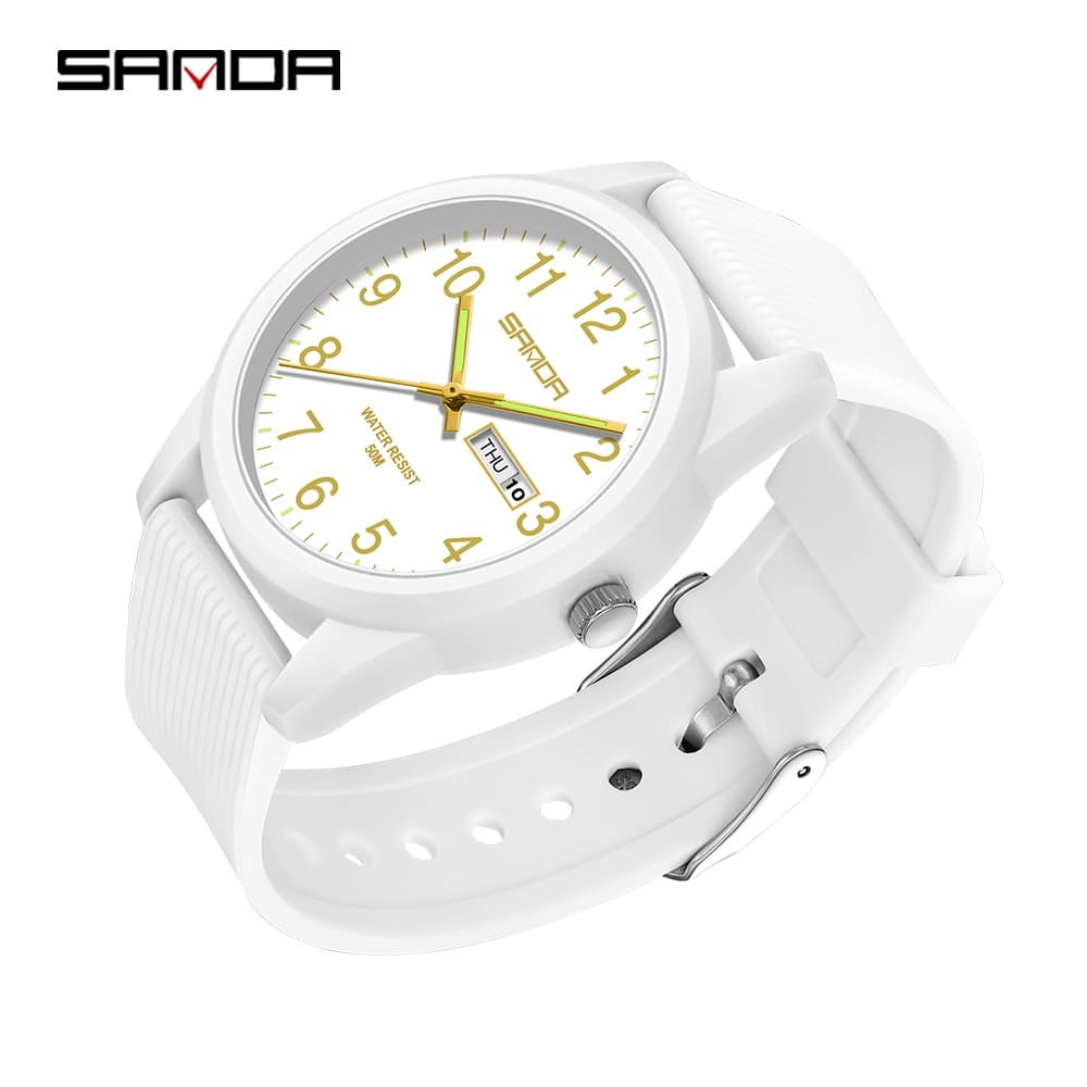 Sanda นาฬิกาข้อมือควอตซ์ดิจิทัล หน้าจอ LED สีพื้น สไตล์โรแมนติก สําหรับคู่รัก 6088-89/9