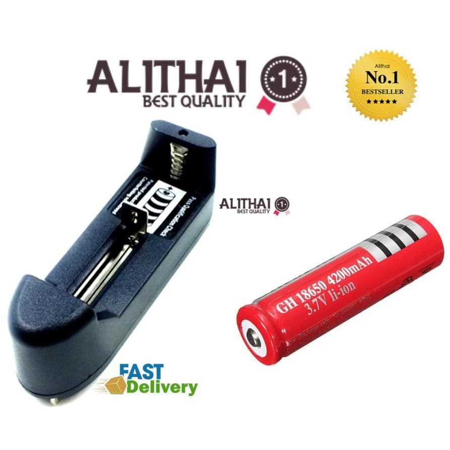 Alithai Ultrafire 18650 3.7V 6800 mAh 1 ก้อน+ที่ชาร์จแบต แท่นชาร์จถ่าน 16340 14500 18650 รูปที่ 1