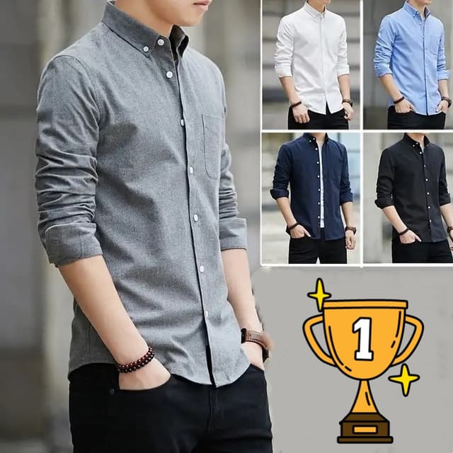 เสื้อเชิ้ตผู้ชายแขนยาว ทรงเข้ารูป สไตล์ธุรกิจลําลอง คอปกติดกระดุม ผ้านุ่มใส่สบาย 5 สี ไซซ์ M-5XL【COD】
