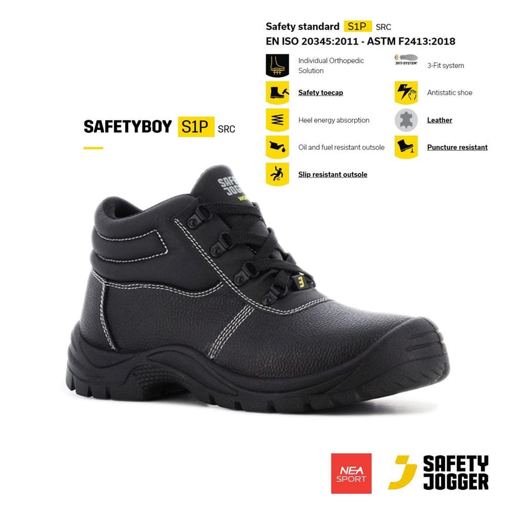 SAFETY JOGGER - SAFETYBOY S1P Mid รองเท้าเซฟตี้ หัวเหล็ก แผ่นเหล็กกันทะลุ หนังแท้