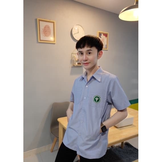 ร้านเมตตา | เสื้อริ้วฟ้า-ขาว สาธารณสุข คอเชิ้ตชาย(ไม่มีอินทนูบ่า) รูปที่ 1