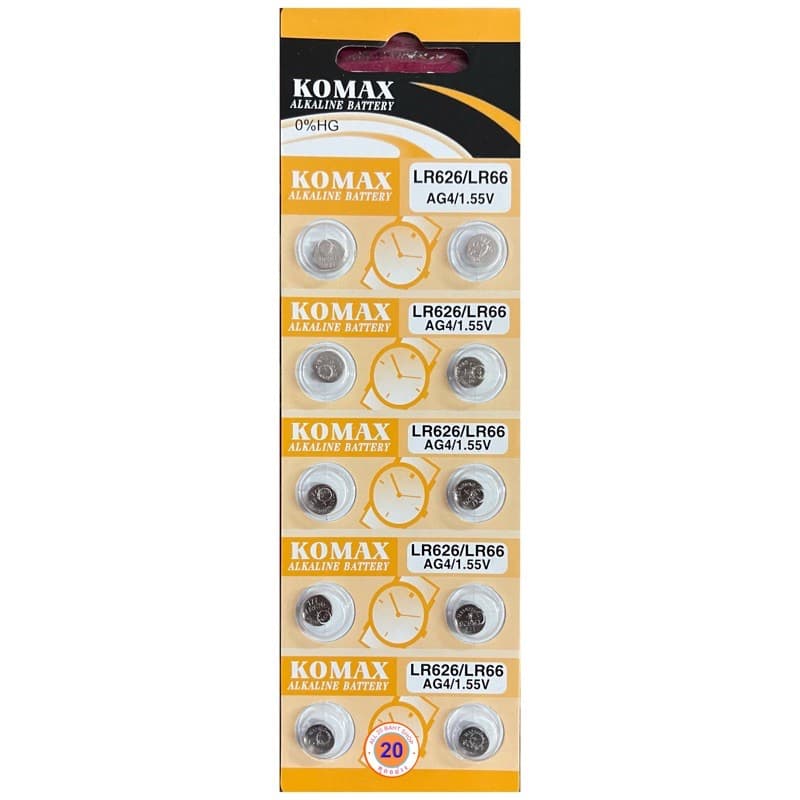KOMAX ถ่านกระดุมเบอร์AG4 LR626 LR66 377 (10 ก้อน)