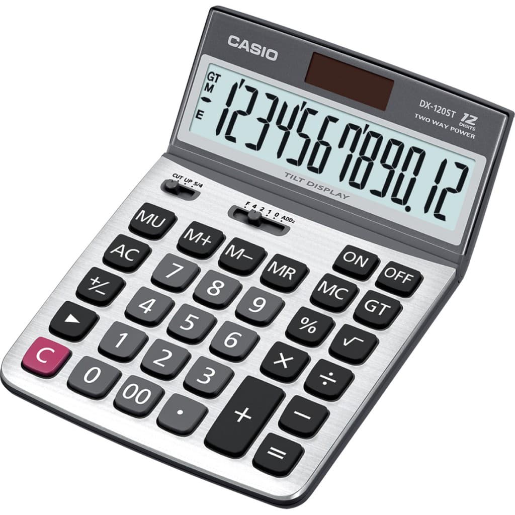 Casio Calculator เครื่องคิดเลข คาสิโอ รุ่น DX-120ST แบบปรับหน้าจอได้ 12 หลัก สีเงิน