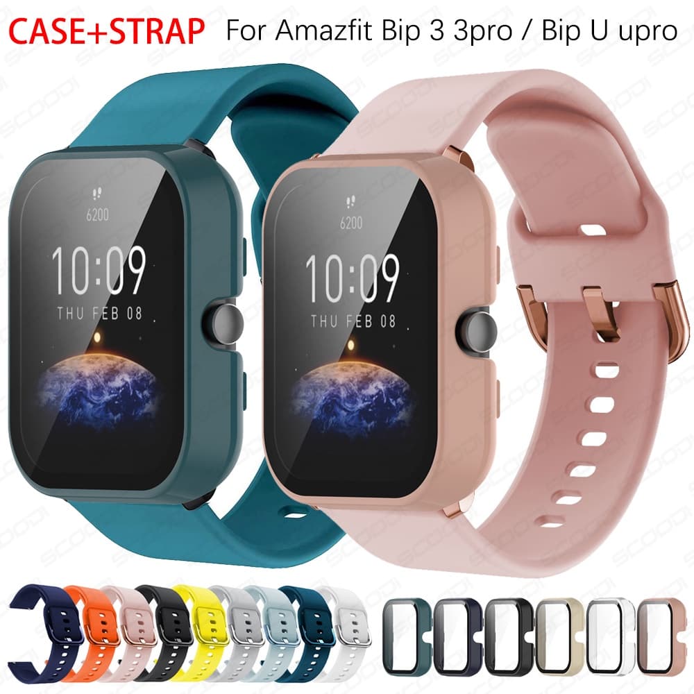 สายนาฬิกาสปอร์ต + เคสกระจก สําหรับ for Amazfit Bip 3 / Bip 3 pro / Bip U / U pro Smart Watch สายซิลิโคน +…