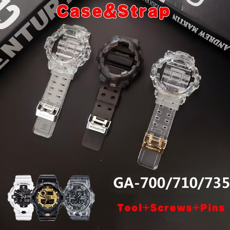 สายนาฬิกา + กรอบ สําหรับ Casio GA-700 GA735 เรซินใส / เคสสายนาฬิกา TPU สําหรับ GShock GA700…