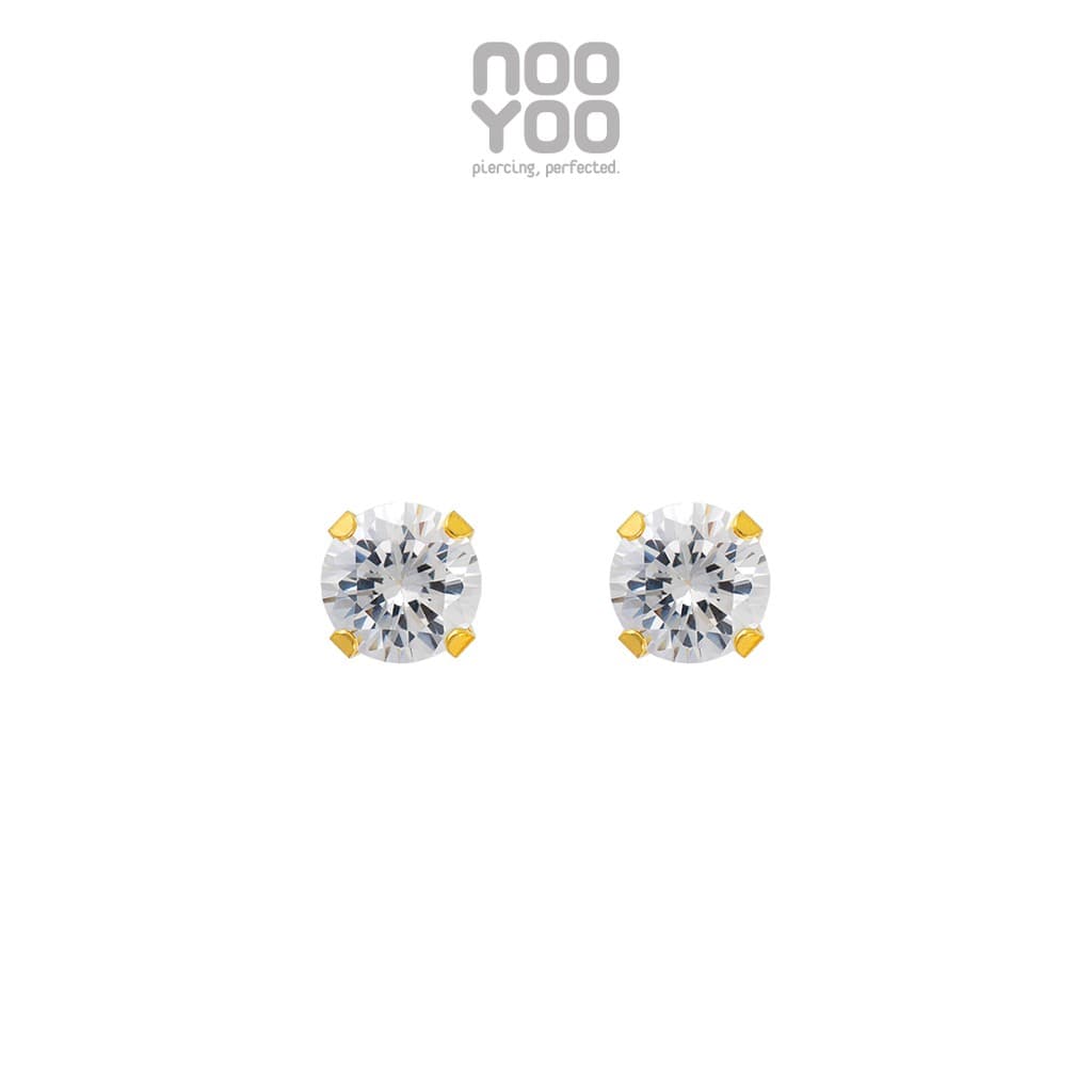 NooYoo ต่างหูสําหรับผิวแพ้ง่าย Cubic Zirconia Round Cut ขนาด 2-8 mm (ก้านเงิน/ก้านทอง)