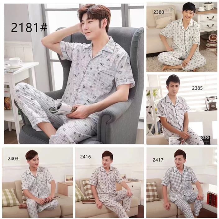 ชุดนอนผู้ชาย เเขนสั้นขายาว บิ๊กไซส์ ผ้าคอตตอน คอปก pajamas men เซ็ทเสื้อ สวมใส่สบาย ผ้านิ่มไม่เเข็ง1071