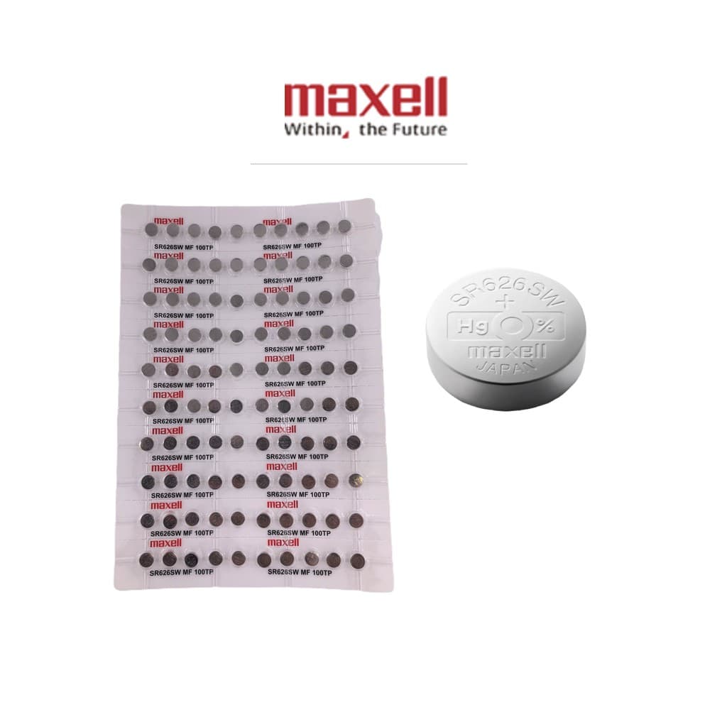 ถ่านนาฬิกา Maxell SR626SW (377) 0% HG Silver Oxide Watch Battery (1.55V) แพคละ 100 เม็ด (B100)…