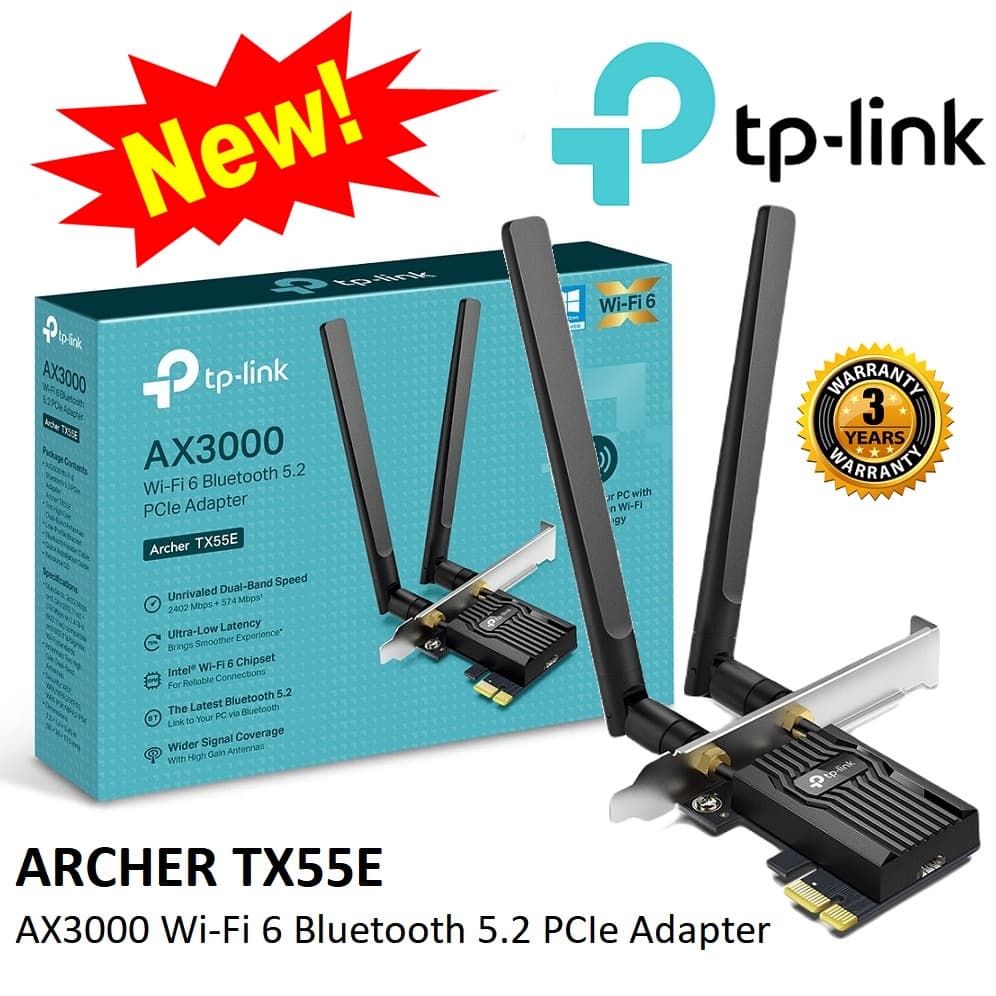 ขายดีมาก TP-LINK (Archer TX55E) AX3000 Wi-Fi 6 Bluetooth 5.2 PCIe Adapter Wireless 2402 Mbps (5GHz)