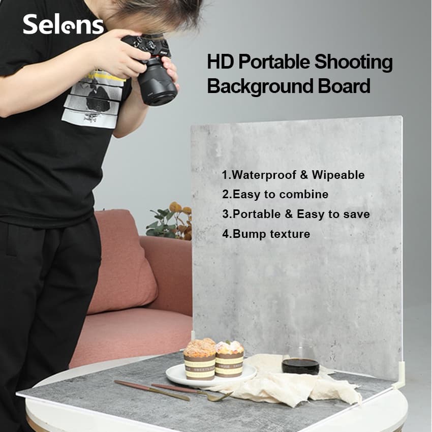 Selens 60x60cm กระดานหลังสองด้านไม้ซีเมนต์อุปกรณ์ถ่ายภาพพื้นผิว 3 มิติ ฉากถ่ายรูป พื้นหลังถ่ายรูป ภาพพื้นหลัง…