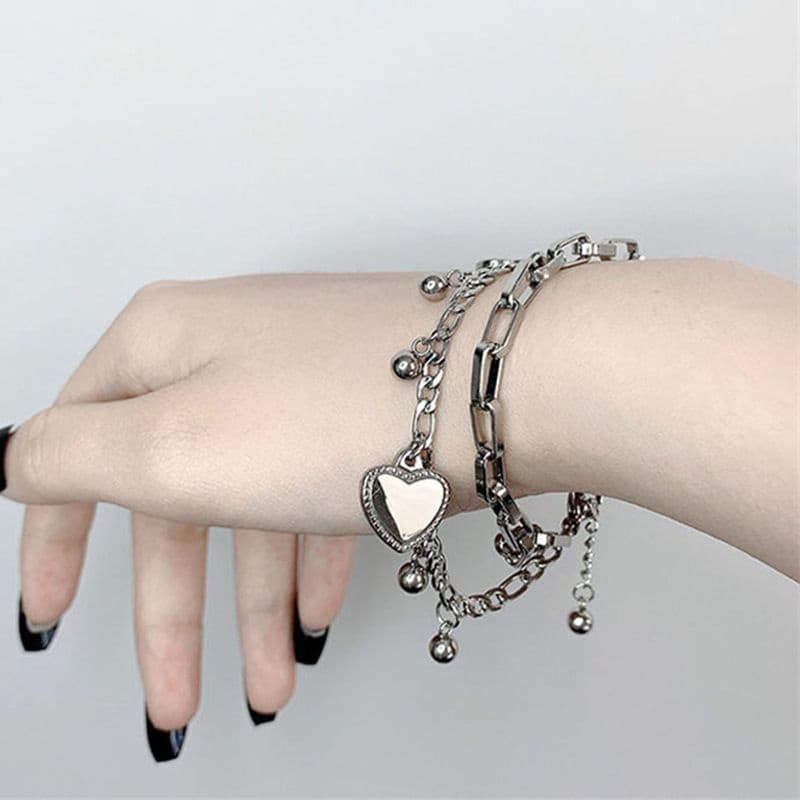 กําไลข้อมือเงิน จี้รูปหัวใจสลับกระดิ่ง สร้อยข้อมือโซ่ สร้อยเงิน เครื่องประดับแฟชั่น สําหรับผู้หญิง…