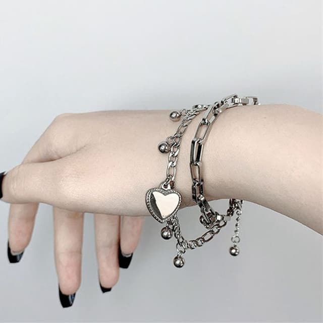 กําไลข้อมือเงิน จี้รูปหัวใจสลับกระดิ่ง สร้อยข้อมือโซ่ สร้อยเงิน เครื่องประดับแฟชั่น สําหรับผู้หญิง…