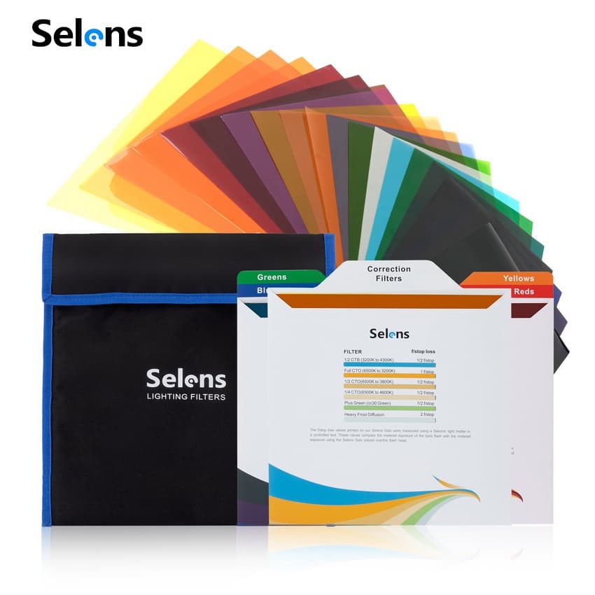Selens 20สี แผ่นฟิลเตอร์เจลพลาสติกใส 25x25 ซม. อุปกรณ์สตูดิโอ - เจลสี สําหรับแก้สี เพิ่มลูกเล่นของแสง