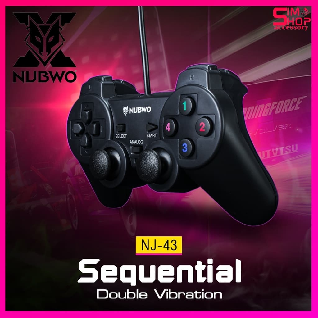 มีส่งด่วนNubwo NJ-43 สีดําจอยสติ๊กสําหรับเล่นเกม ระบบสั่นสองชั้นเพิ่มความสมจริงในการเล่น ✔รับประกัน1ปี