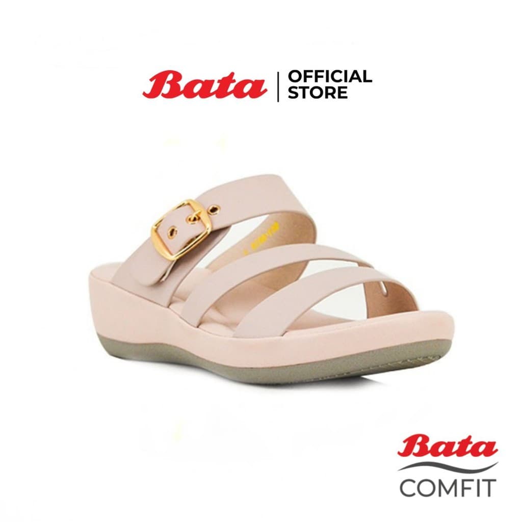 Bata รองเทาเเตะลําลอง SLIP ON แบบสวม ใส่ง่ายน้ําหนักเบา ดีไซน์เก๋ สูง 1.5 นิ้ว สีเบจ รหัส 6618838