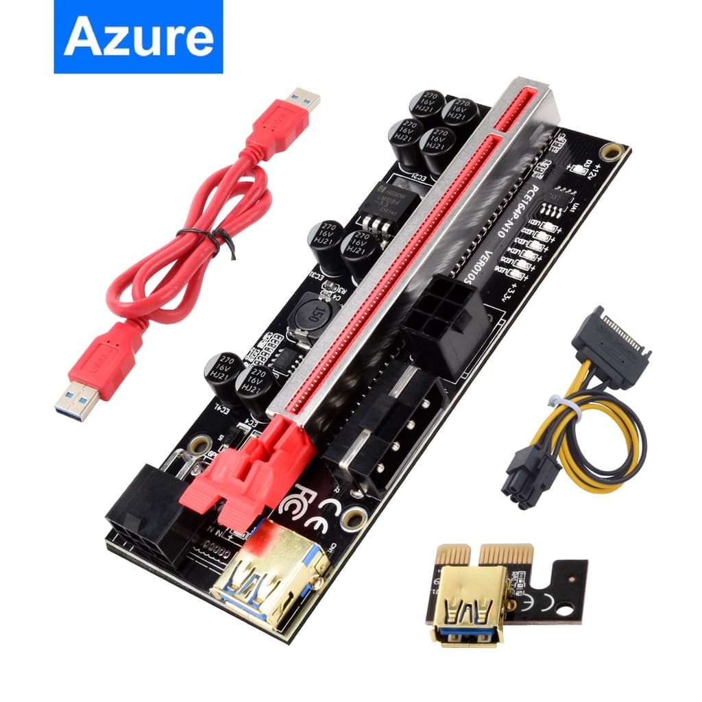 Azure Riser Card 2021 for Bitcoin Dogecoin Ver009S Ver008S PCI Express 4Pin 6Pin SATA Molex Power USB 3.0