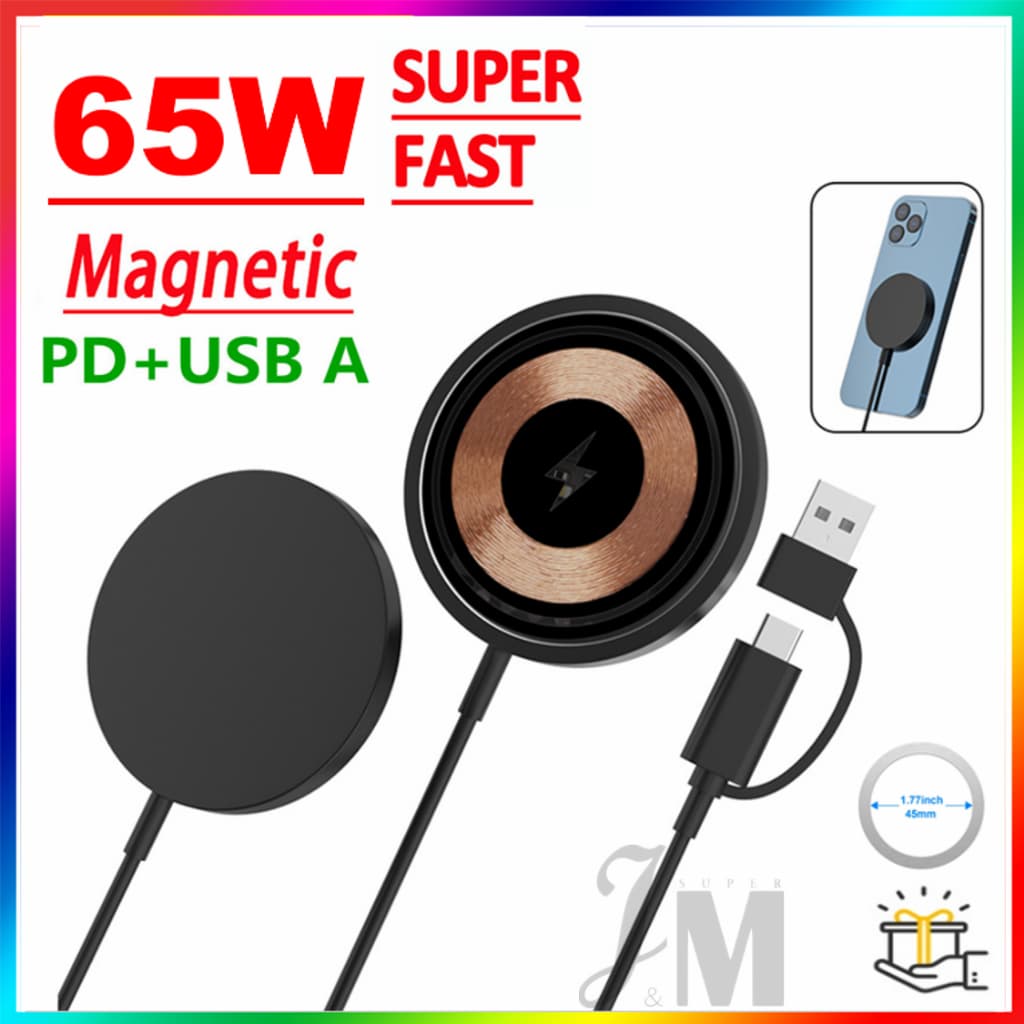ที่ชาร์จแม่เหล็กไร้สาย 65W ชาร์จเร็ว บางพิเศษ เพื่อความปลอดภัย สําหรับ Android iPhone 14 13 11 12 Pro MAX…