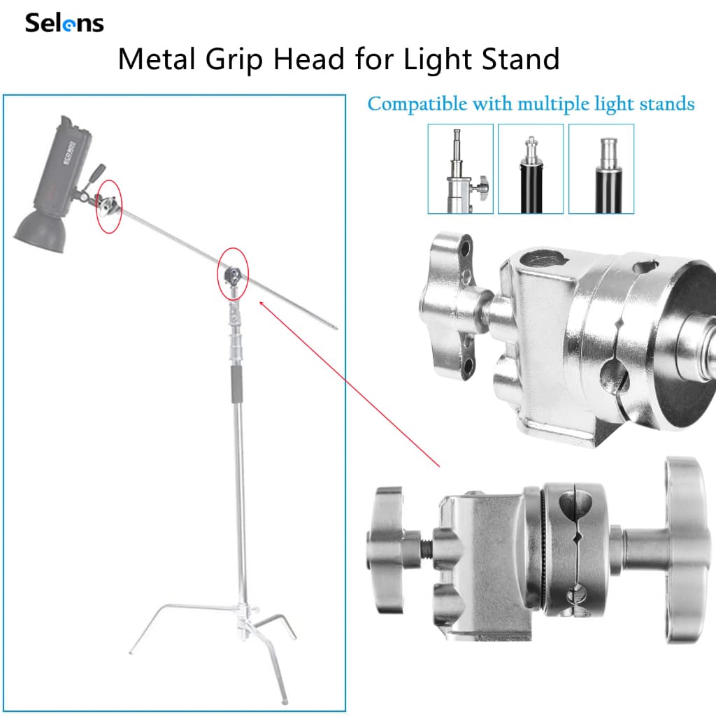 Selens อะแดปเตอร์หัวหมุน Grip Head Clamp พร้อมรูยึด 4 ขนาด สําหรับขาตั้งไฟแฟลชแบบงานหนัก แขนบูม แผงธง…