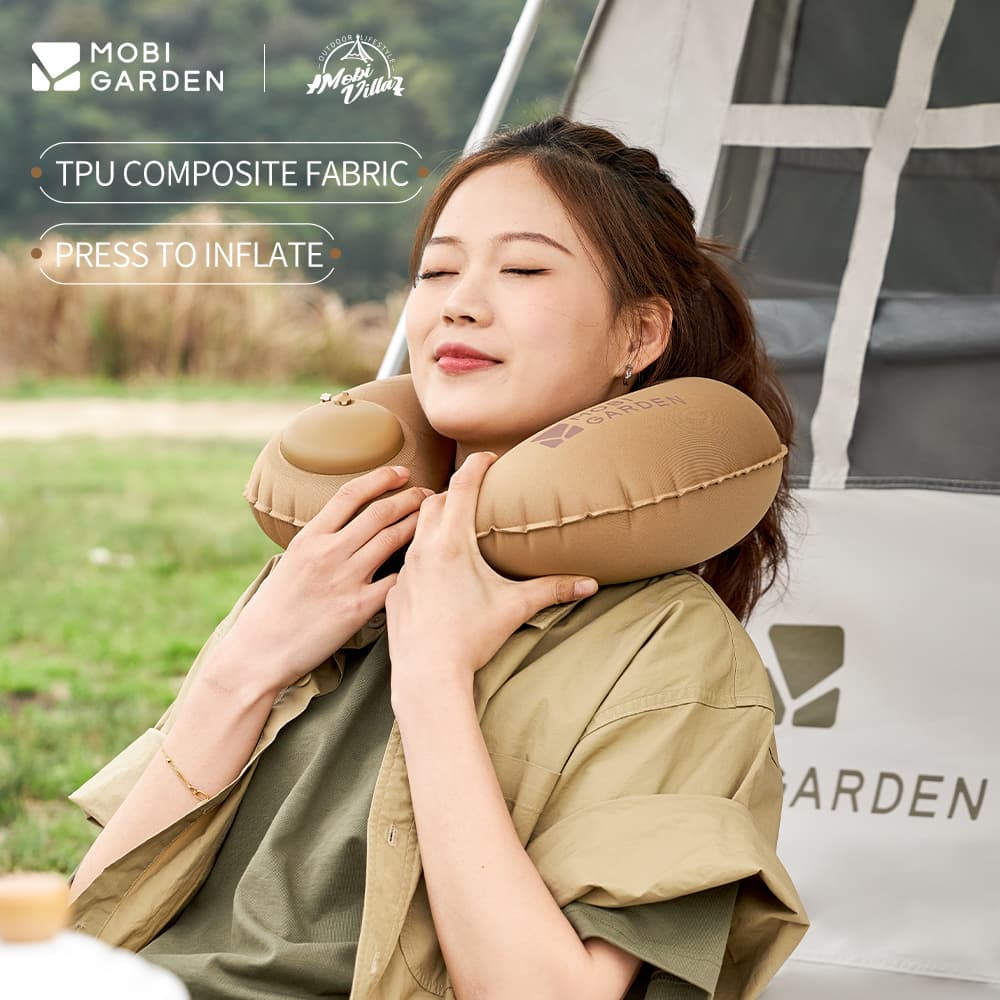 MOBI GARDEN หมอนเป่าลม รูปตัว U แบบพกพา น้ําหนักเบา สําหรับตั้งแคมป์ เดินทาง รูปที่ 1