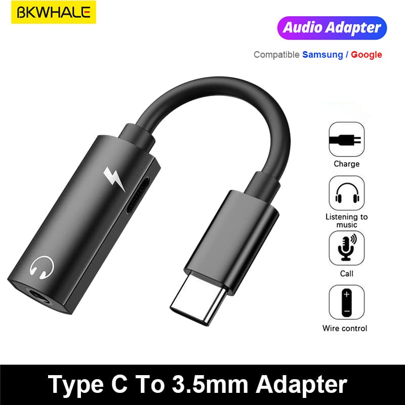 Bkwhale อะแดปเตอร์หูฟัง USB c DAC 2 In 1 Type c เป็น 3.5 มม. แจ็ค 3.5 มม. พร้อมแจ็คชาร์จ สําหรับ Samsung…