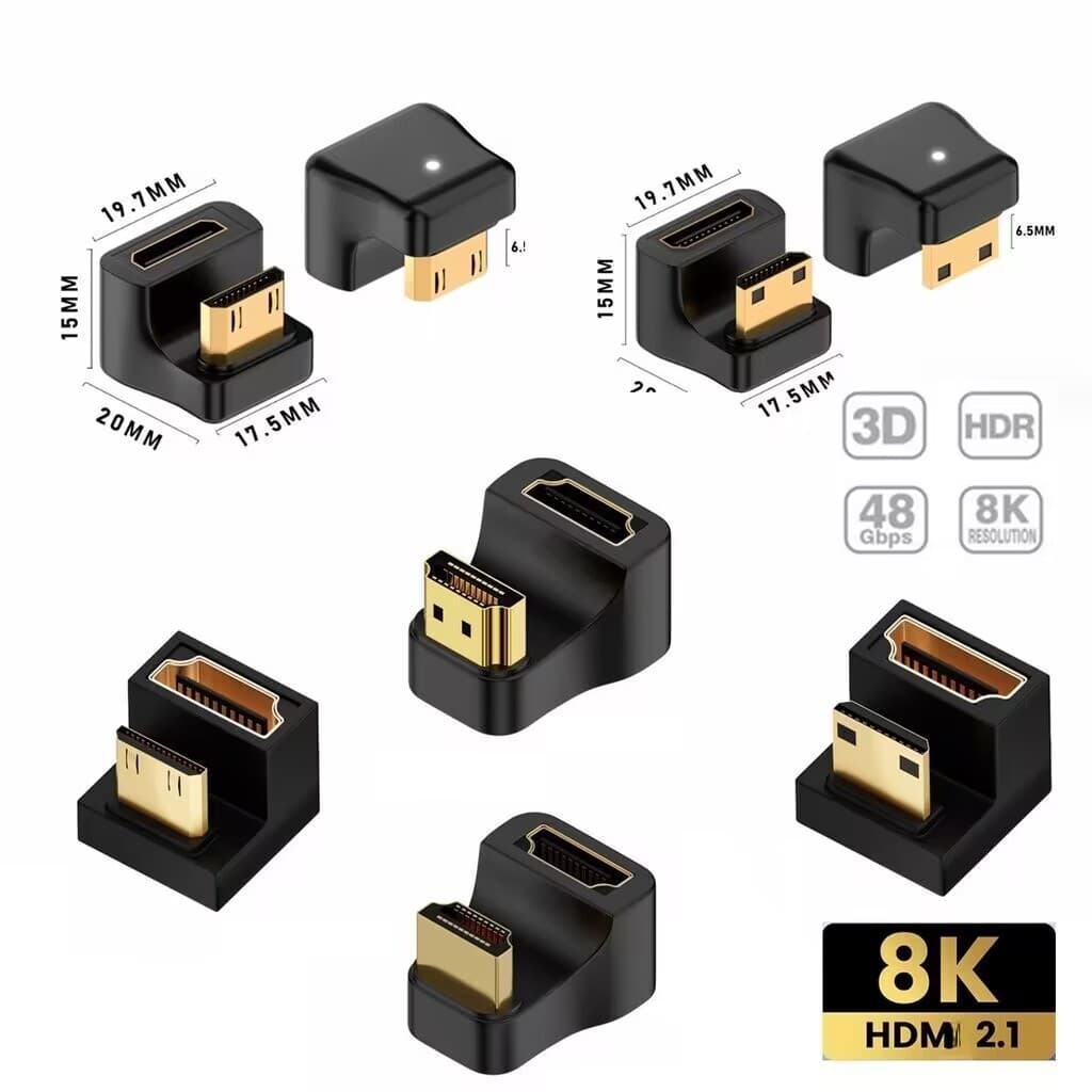 Hdtv to HDTV 360 องศามุม U-รูป L Converter Mini HDM ชายกับ HDMI เข้ากันได้กับ 2.1 หญิง 4K 3D UHD 8K 60Hz…