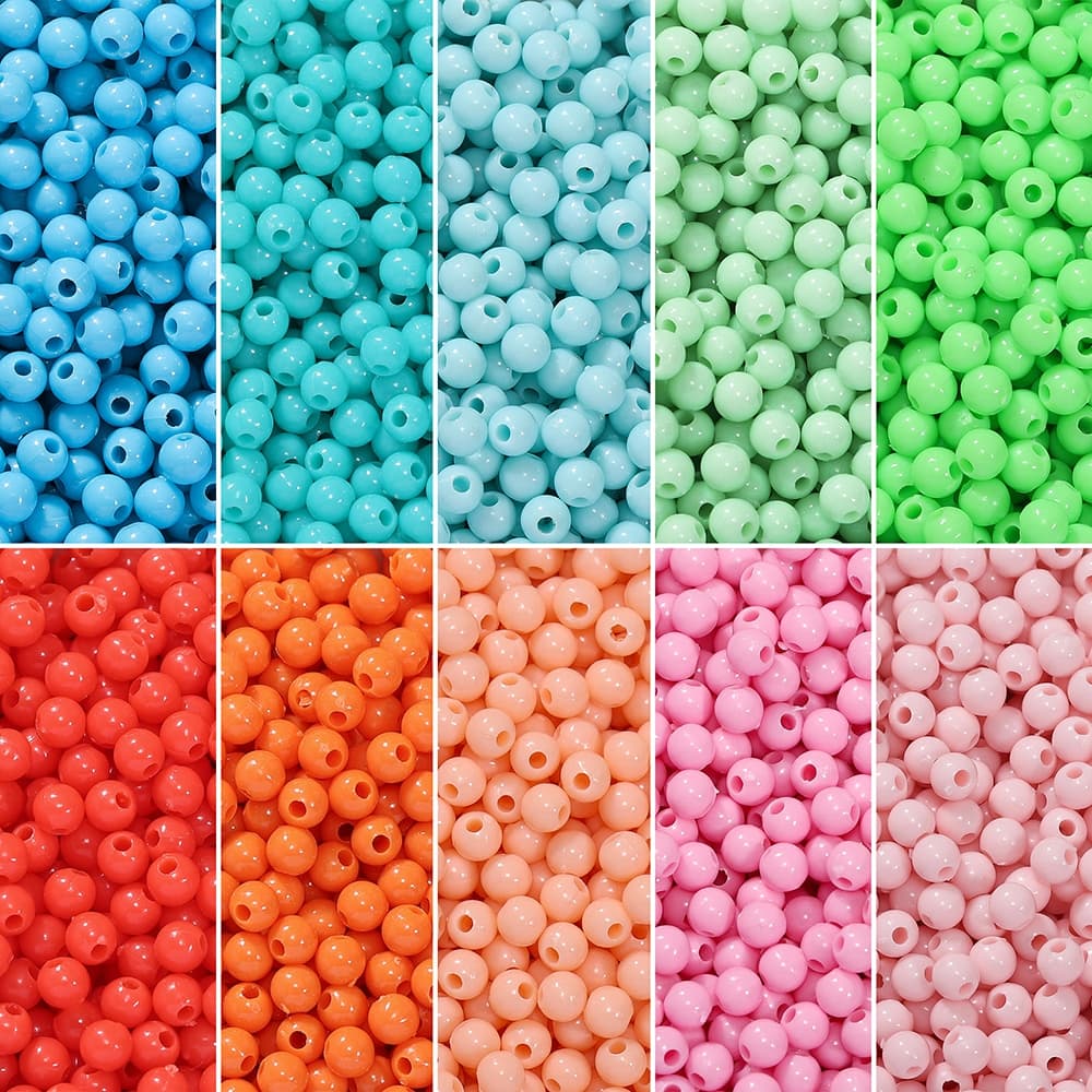 St.kunkka 300 ชิ้น 4mm อะคริลิครอบลูกปัดสีทึบ Spacer ลูกปัดหลวมเหมาะสําหรับเครื่องประดับทํา DIY…