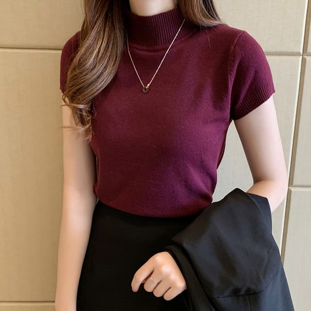 เสื้อถัก คอเต่า แขนสั้น สไตล์ใหม่ สําหรับผู้หญิง