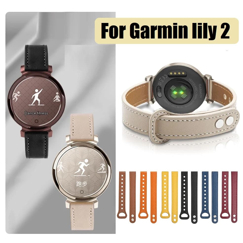 Watch Strap Compatible For สาย garmin lily 2 นาฬิกาข้อมือหนัง แบบบางพิเศษ สาย Garmin Lily 2 Active Strap…