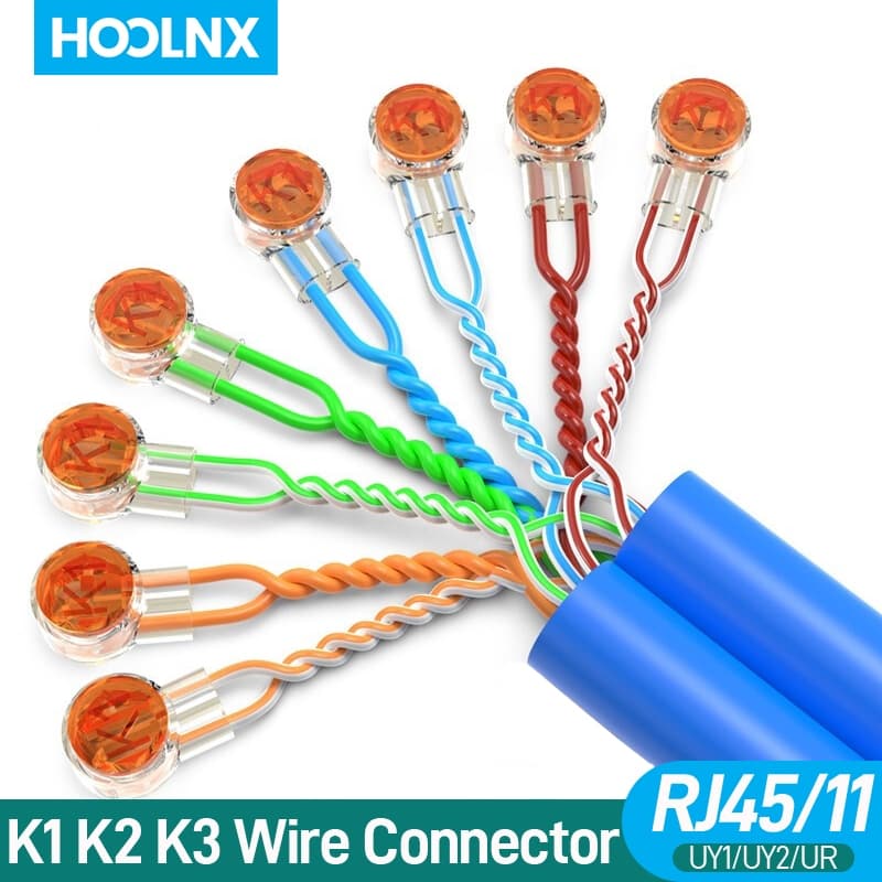 HOOLNX ขั้วต่อสายกันน้ํา [K1/K2/K3 + UY1/UY2] - แพ็ค 50/100 ตัว 1 ปี| ตัวต่อ RJ11/RJ45 ไม่ต้องลอกสาย