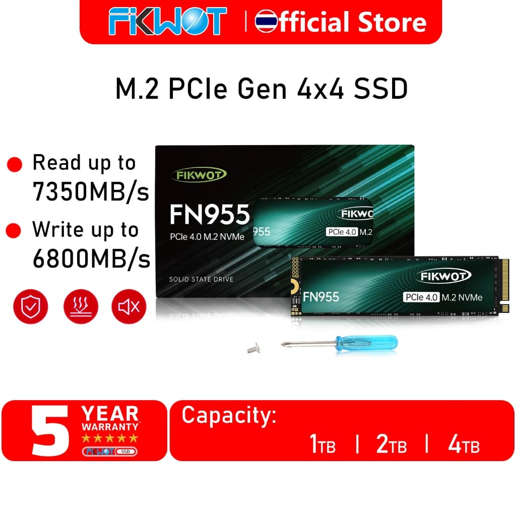Fikwot FN955 M.2 2280 NVMe PCIe Gen4.0x4 SSD Read/Write 7350/6800MB/s สําหรับ Laptop/PC/PS5 1TB 2TB 4TB