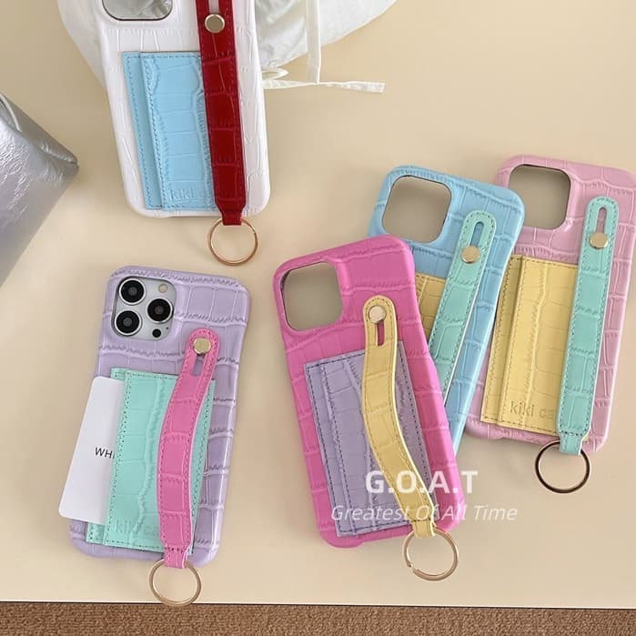 🚀G.O.A.T🍭🟣 สีน่ารัก+สายรัดข้อมือ+กระเป๋าบัตรสําหรับ iPhone 18 17 16 15 12 14 13 Pro Max iPhone 11…