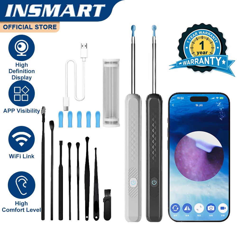 INSMART กําจัดขี้หู Ear พร้อมกล้อง High-Definition Visible กันน้ําไฟ LED Wireless Ear Pick Set