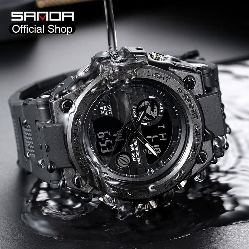 Sanda 739-2/ในสต็อกกันน้ํานาฬิกาผู้ชายกีฬานาฬิกาแฟชั่น LED Multi-Function นาฬิกาผู้ชาย