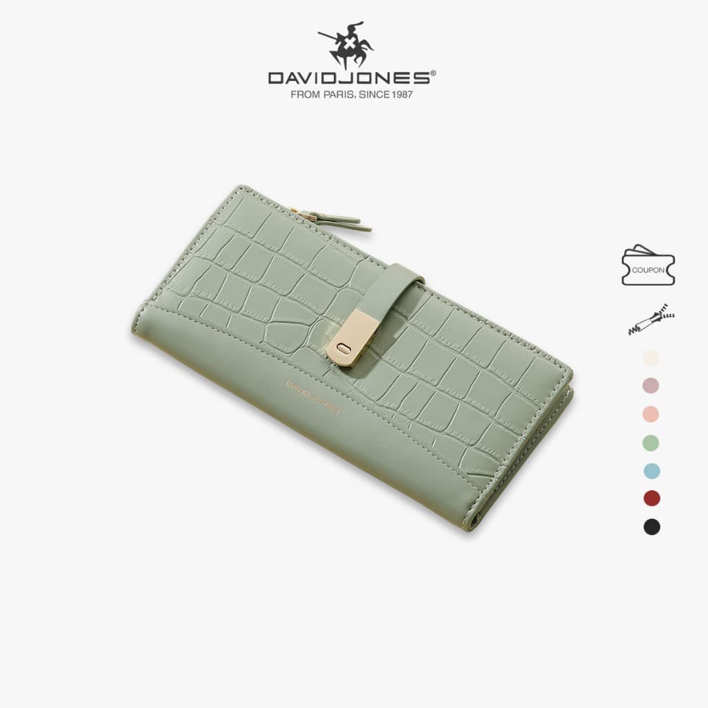 David Jones Paris กระเป๋าสตางค์ใบยาว ลายหนังจระเข้ 2 พับ ใส่บัตรได้ สําหรับผู้หญิง