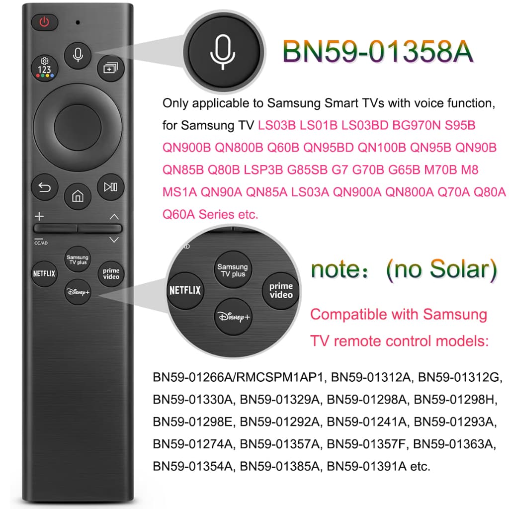 เปลี่ยนเสียงระยะไกลสําหรับ Samsung สมาร์ททีวี: เข้ากันได้กับ 2022 BN59-01385A(ไม่มีพลังงานแสงอาทิตย์),สําหรับป…