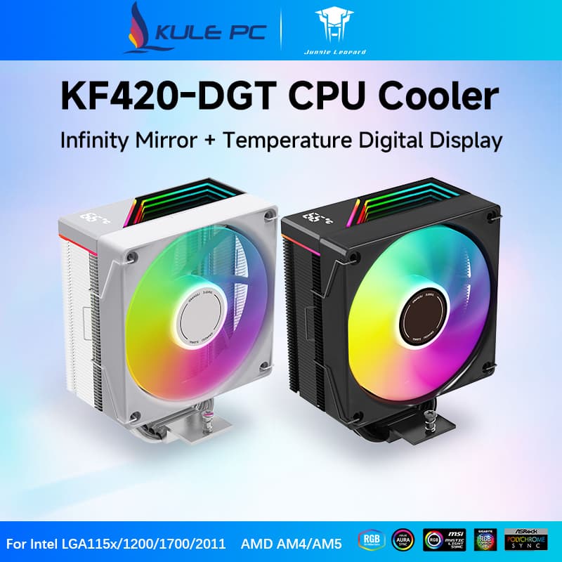 Jungle Leopard KF420 Digital ARGB CPU Cooler สีดํา/สีขาว 4 ท่อความร้อนอุณหภูมิดิจิตอลจอแสดงผล Infinity Mirror…