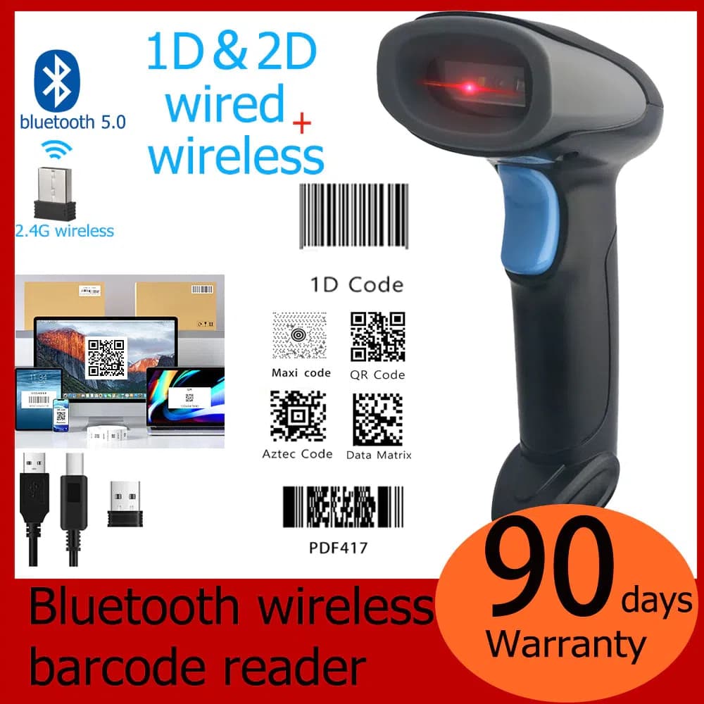 เครื่องยิงบาร์โค้ด 1D 2D QR Code เครื่องสแกนบาร์โค้ดไร้สาย laser บาร์โค้ด สแกนเนอร์ Wireless Bluetooth…