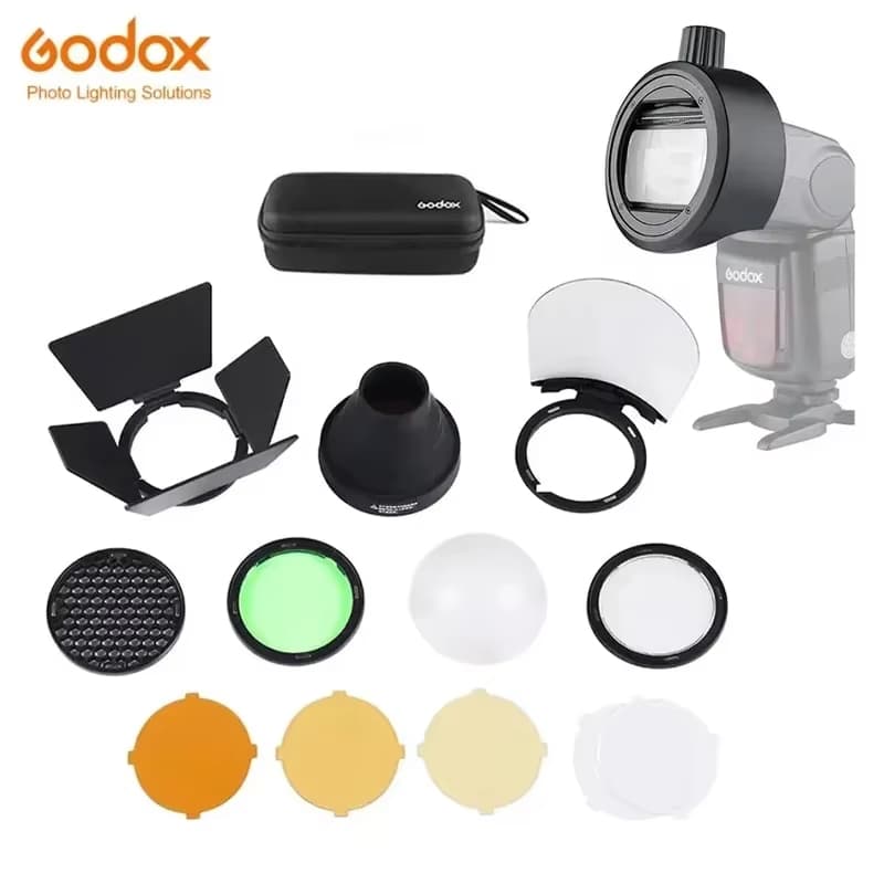 Godox AK-R1 + SR2 ประตูโรงนา, Snoot, กรองสี, แผ่นสะท้อนแสง, รังผึ้ง, ชุดลูกกระจายสําหรับ Godox AD200 H200R V1…