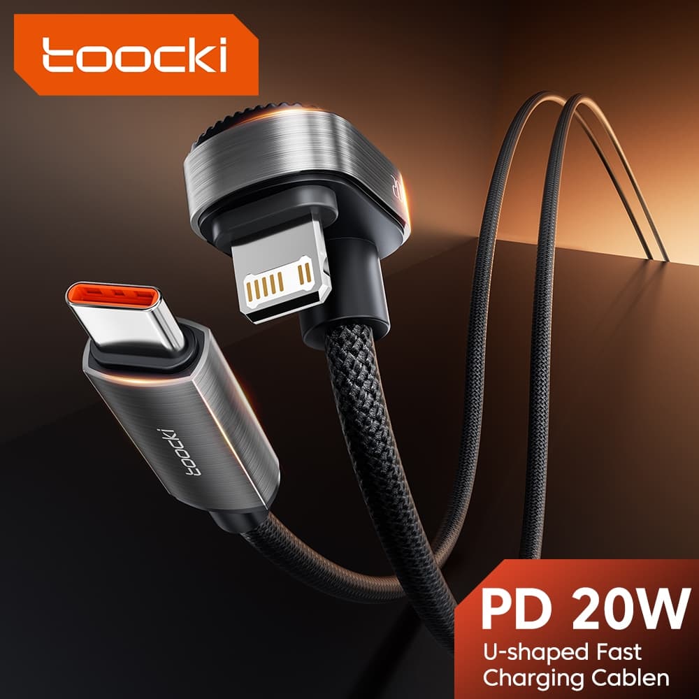 Toocki PD 20W U-Shaped 180 องศาข้อศอกประเภท C ถึง lOS สายเกมมือถือ USB C ถึง lOS สายชาร์จเร็ว รูปที่ 1