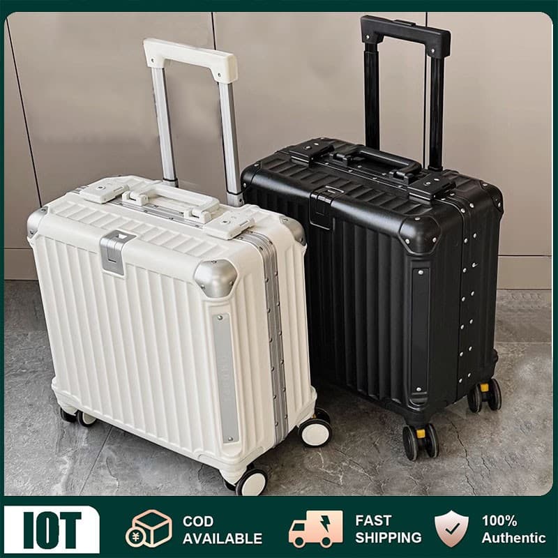 กระเป๋าขึ้นเครื่อง 18 นิ้ว กระเป๋าเดินทาง อลูมิเนียมแข็งแรงพร้อมที่แขวน 360° วงล้อ