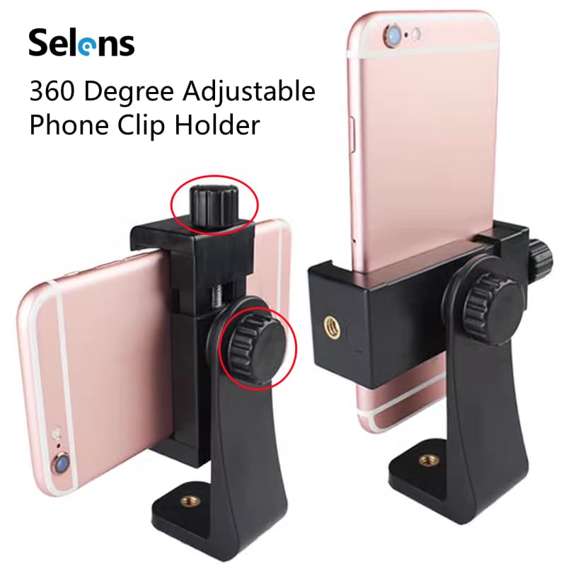 Selens ที่หนีบโทรศัพท์สําหรับขาตั้งกล้องแบบอเนกประสงค์ อะแดปเตอร์ยึดโทรศัพท์มือถือแบบหมุนได้ 360 องศา…