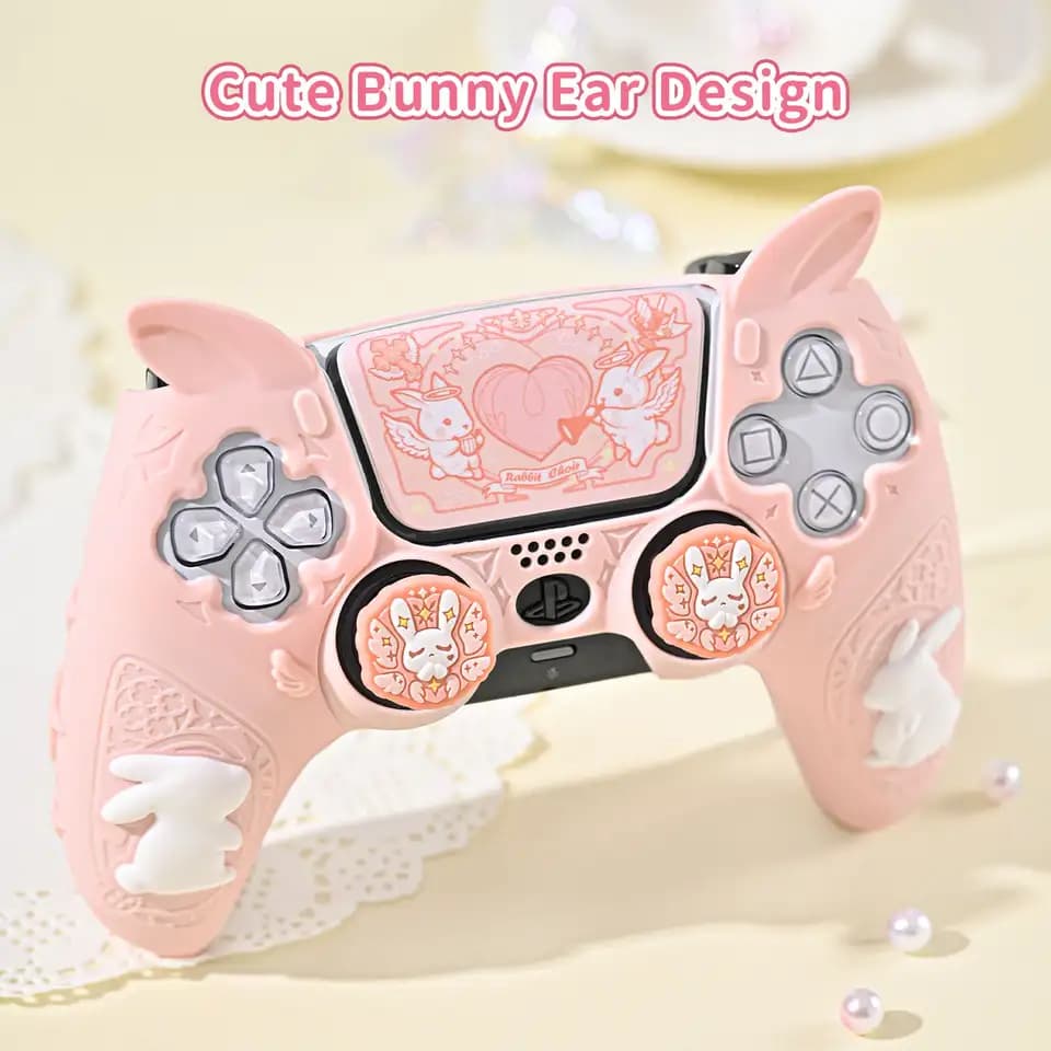 Geekshare Gothic Bunny ซิลิโคนฝาครอบป้องกันสําหรับ Playstation 5 คอนโทรลเลอร์ไร้สายพร้อมหมวกจับนิ้วหัวแม่มือ…
